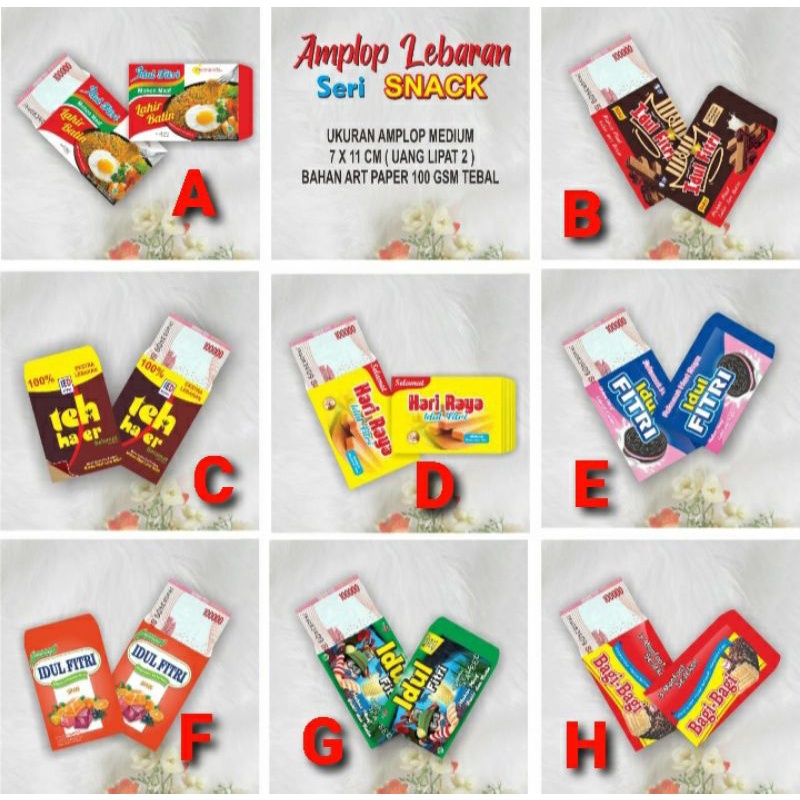 

Amplop angpau Lebaran motif snack kecil isi 10 lembar