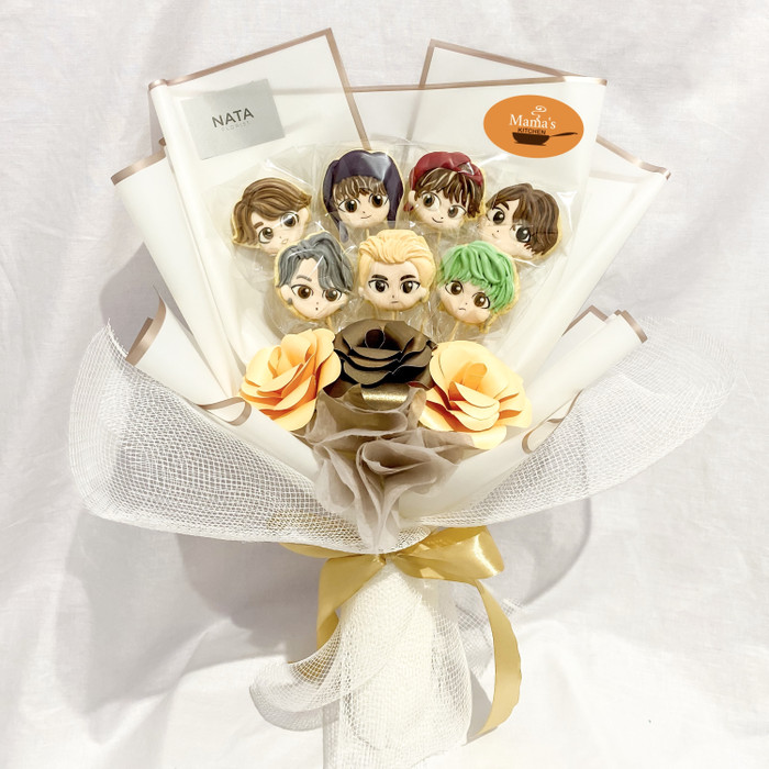 

BTS BT21 Kpop Cookies Bouquet - (isi 7 pcs) Icing Cookies / Sugar Cookies / Decorated Cookies / Kukis Hias