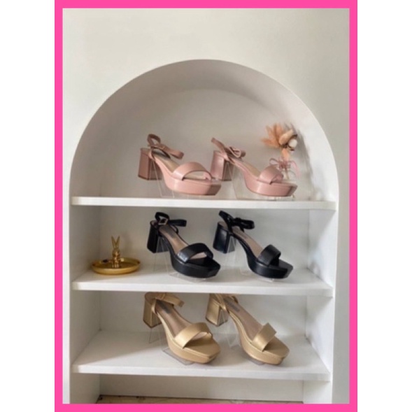 CHARLES AND KEITH - 440 GOLD / PINK / BLACK (HEELS - 6cm) WANITA