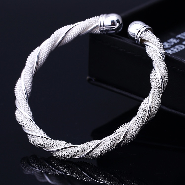 Gelang Model Terbuka Bahan Stainless Steel Lapis Silver