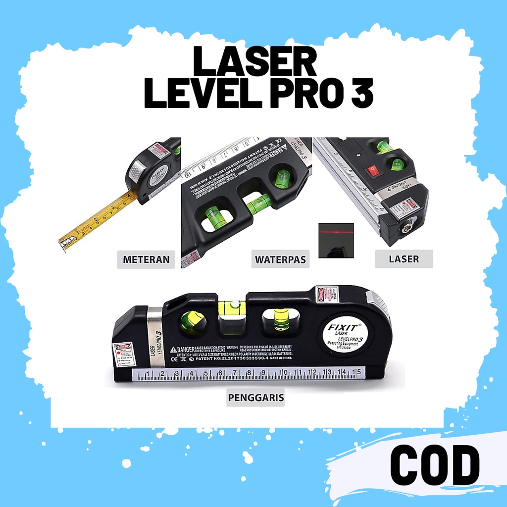 Laser meteran penggaris akurat garis lurus waterpass level pro 3 multifungsi serbaguna