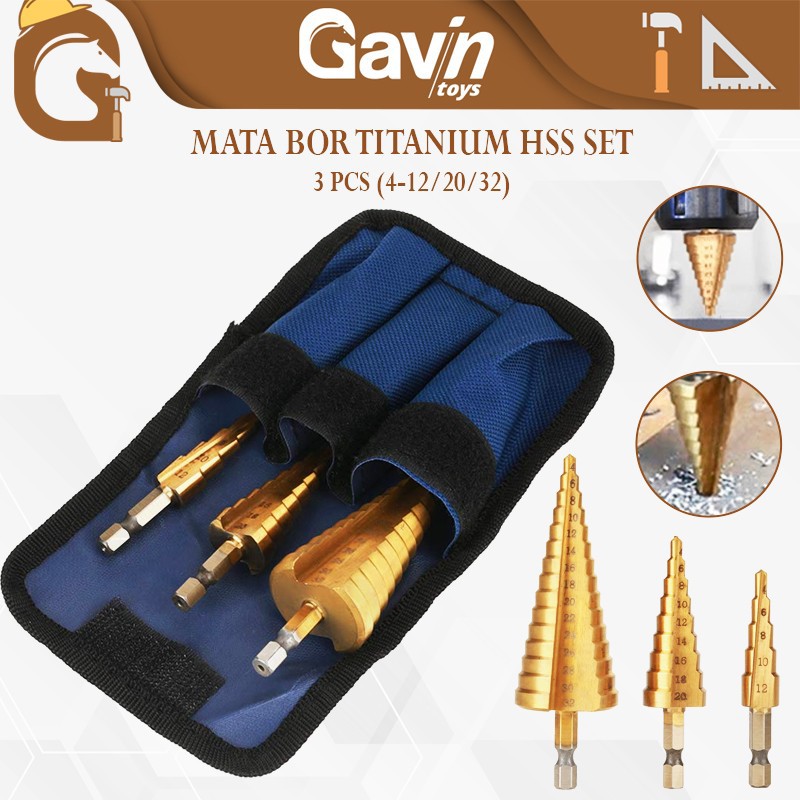 Bigshop Mata Bor Spiral Pagoda Gold 3pcs Spiral Drill Bit Set 3 pcs