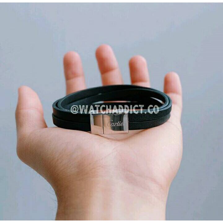 Gelang Tangan Pria / Cowok / Cartier / Kulit Magnet / Black