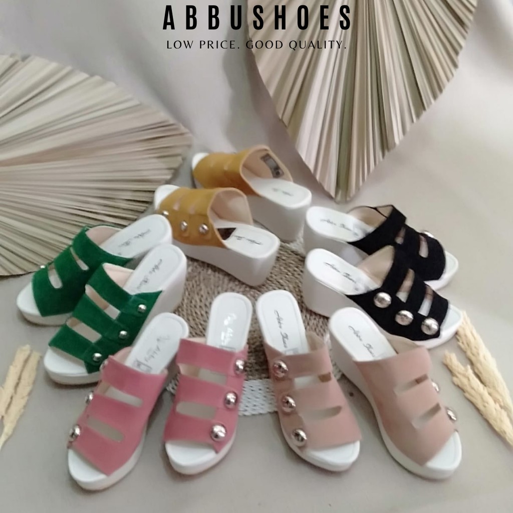 ABBUSHOES Nn 19 wedges sandal wanita  terbaru bahan suede