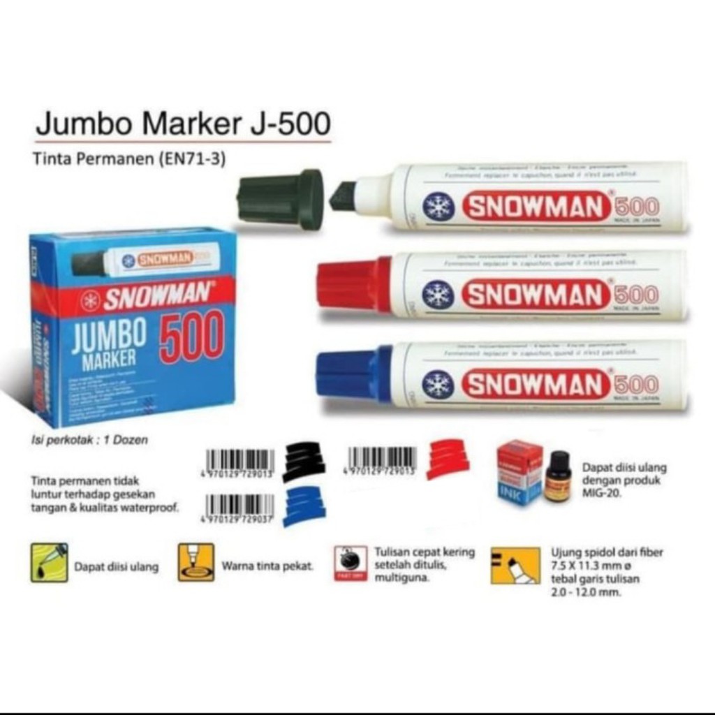 

GG Spidol Permanen Snowman Jumbo 500(minimal 12) / Spidol Permanent/Spidol/Marker