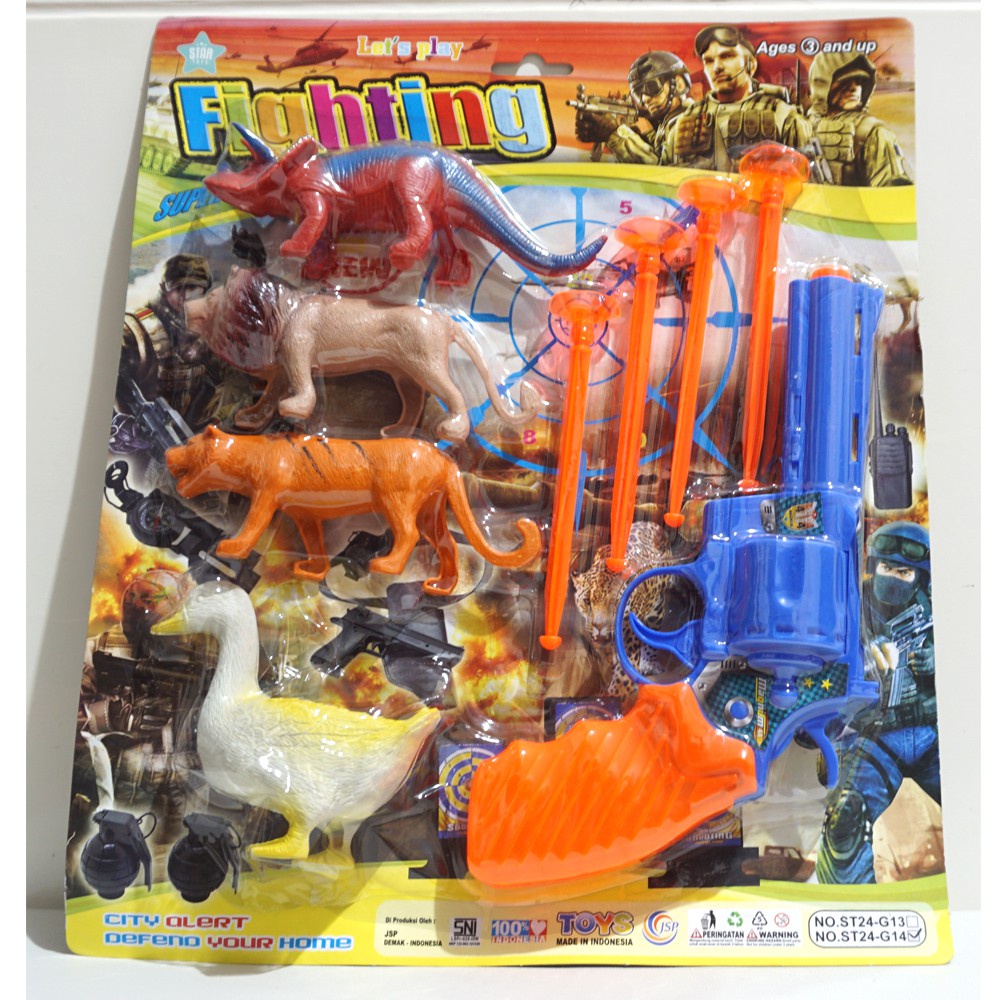 ST24-G14 Mainan Pistol Cop Magnum Sasaran Hewan Animal plastik 4 pc Kemasan Set Press Mika