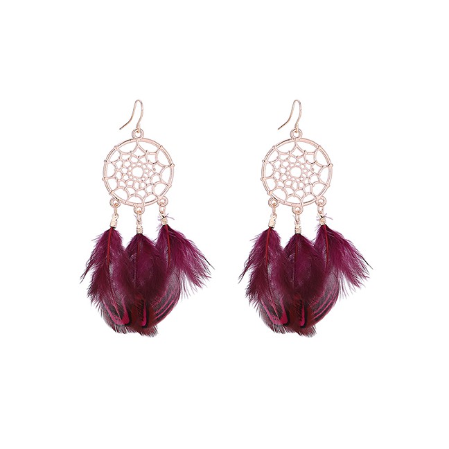 LRC Anting Gantung Fashion Mesh Fringed Feather Earrings Y6128X