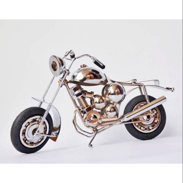 MINIATUR SEPEDA MOTOR HARLEY MOGE SILVER STANDAR SAMPING