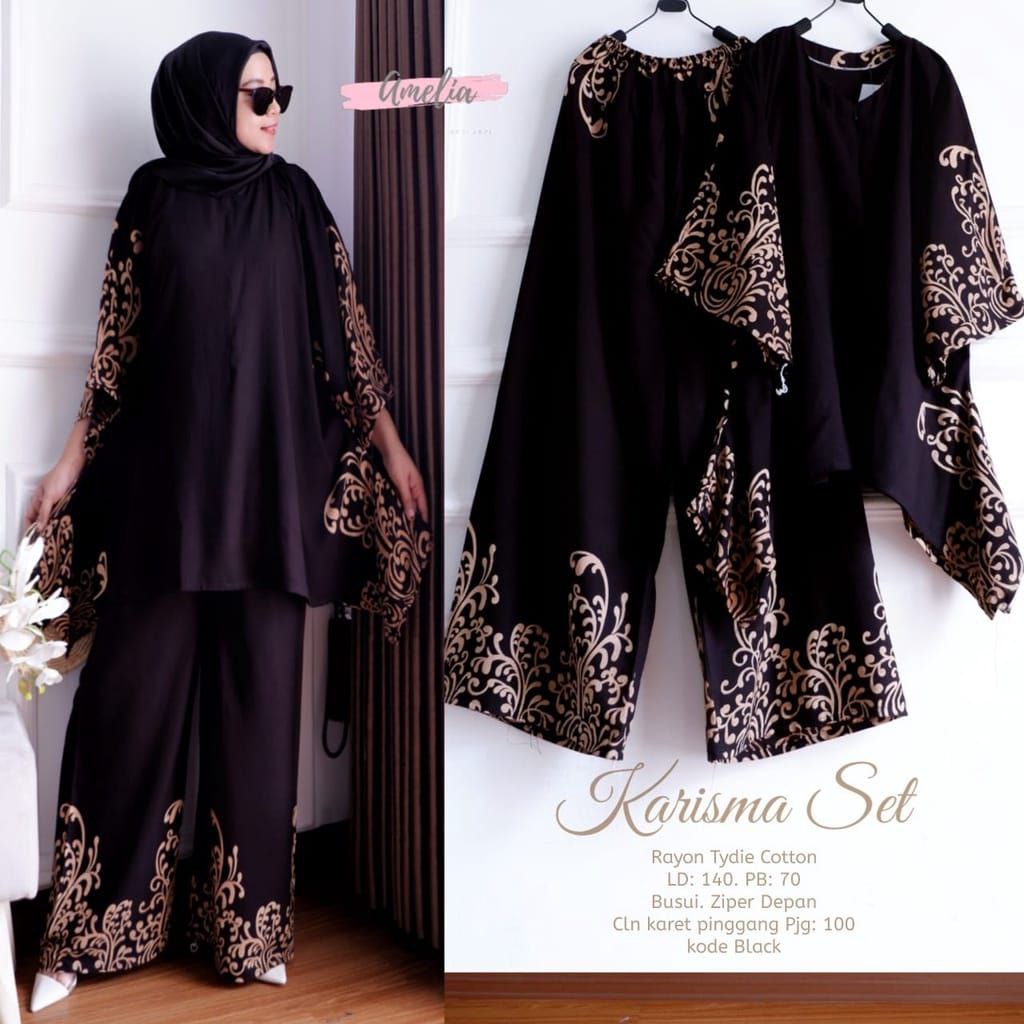 Karisma Set - One Set Jumbo Waka Waka Setelan Wanita Rayon Premium  Set Celana Panjang Batik Bigsize Kekinian LD  140 cm