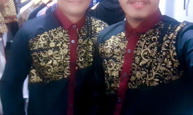 Kemeja Pria Lengan Panjang Kombinasi Batik Perada Bunga Melati Kecil