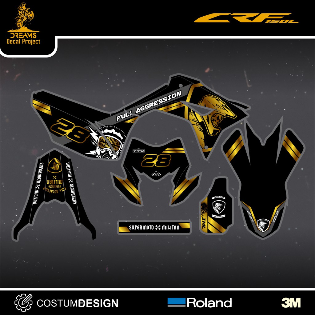 Decal CRF 150 L SUpermoto Militan Gold