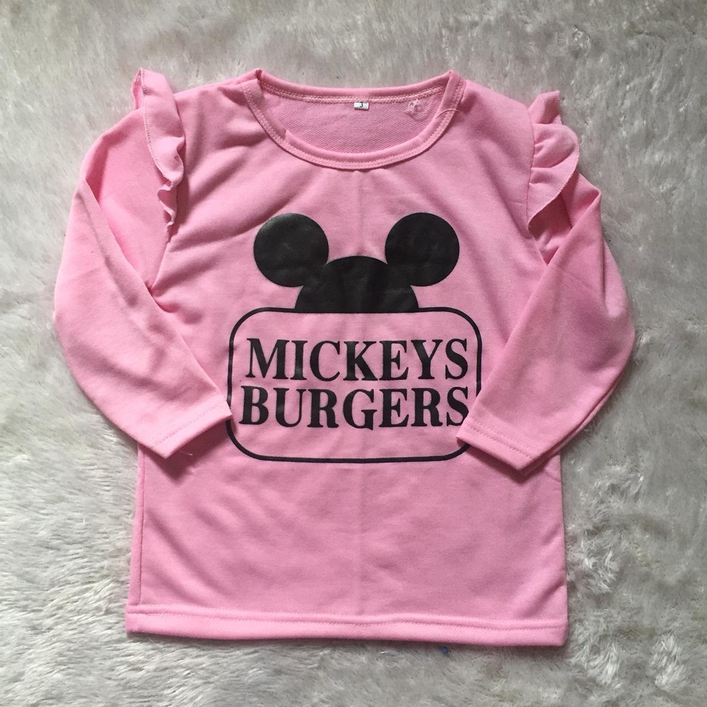 VISION ONLINE-BAJU KAOS MICKEY BURGERS ANAK PEREMPUAN KOREA LUCU 1 2 3 TAHUN MURAH LENGAN PANJANG BAjU KAOS T-SHIRT BOTTOMING ANAK PEREMPUAN LENGAN PANJANG KAOS MINNIE ANAK PEREMPUAN