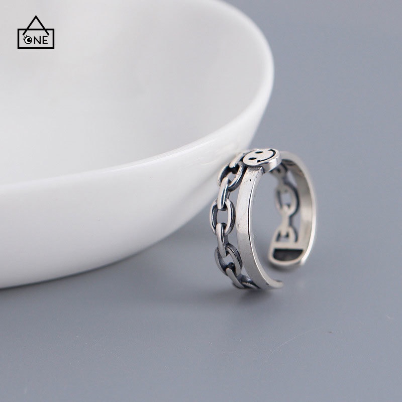 COD❤Cincin Unisex Smiley Korea Aksesoris Cincin Terbuka Multilayer Retro A one