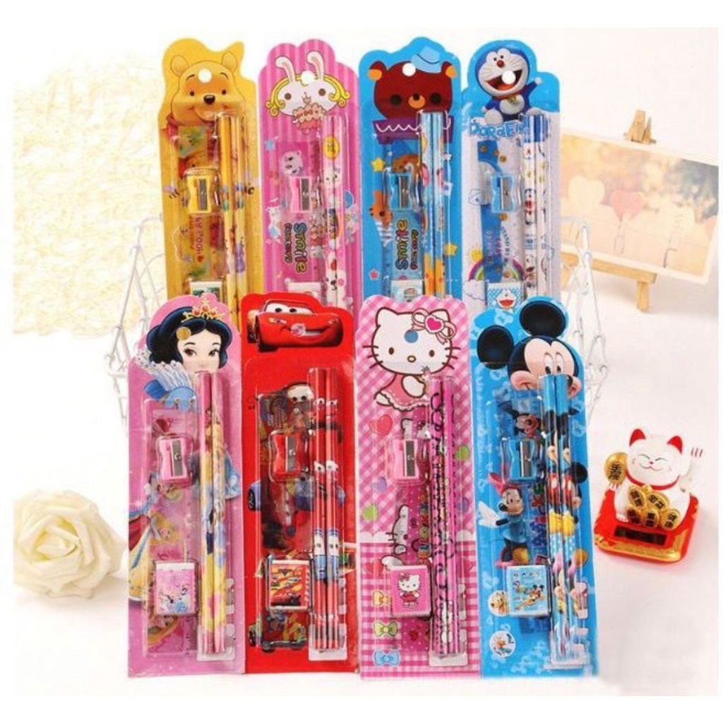 STATIONERY MINI SET ALAT TULIS SEKOLAH KARAKTER 5IN1 / ALAT SET TULIS ANAK KARAKTER LUCU