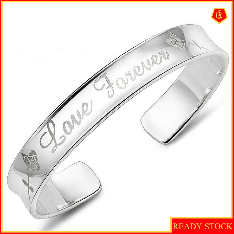 [Ready Stock]Women's Fashion Retro Rose Pattern Silver Bracelet