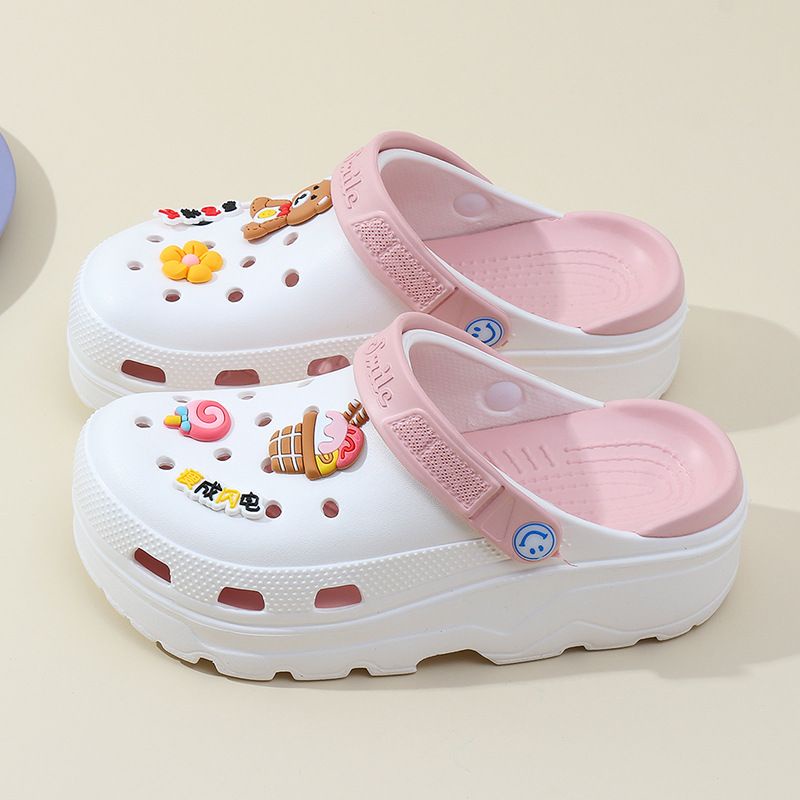 [littlecrab] Sandal Fuji Baim Warna Pastel Lembut Berkualitas Sandal Peninggi Badan Anti Slip Sandal Lubang Motif Eskrim Sandal Eva Anti Air Sandal Unik Lucu Jibbitz Gambar Beruang Lolipop Bunga Ice Cream Cute Sandals Sandal Buaya Korean Style