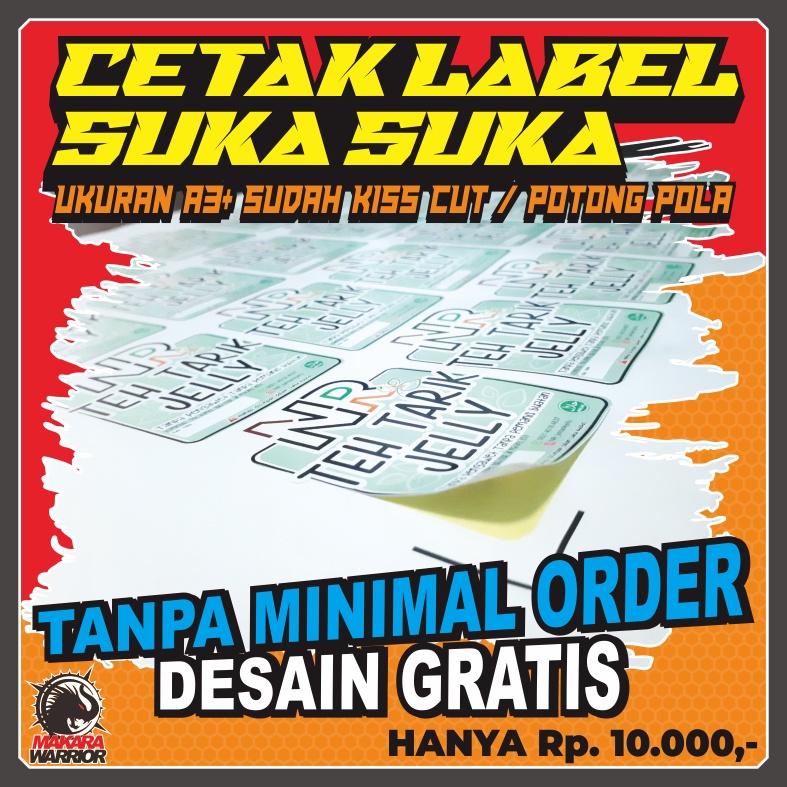 

Cetak stiker label kemasan ukuran A3+ bahan chromo