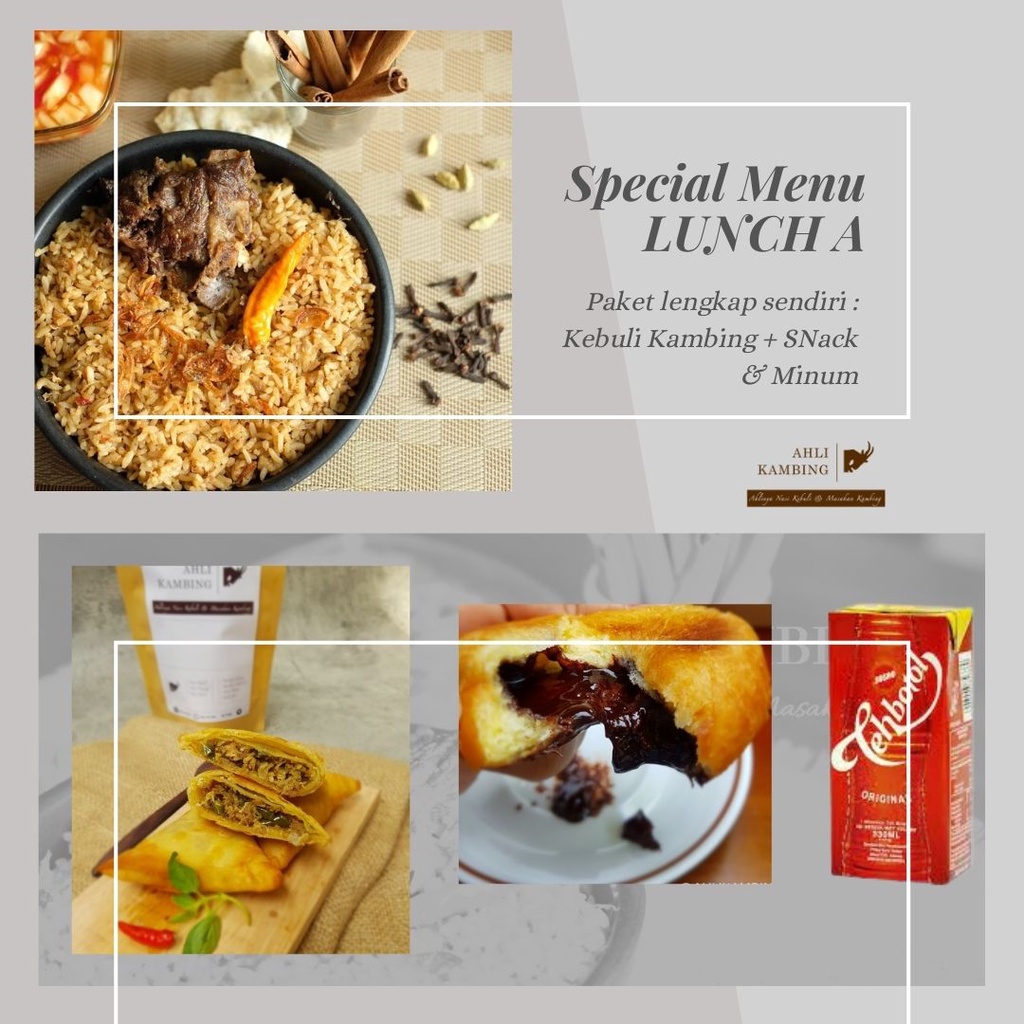 

Paket Lunch Nikmat A: Nasi Kebuli/Mandhi Kambing Goreng+Snack+Minum