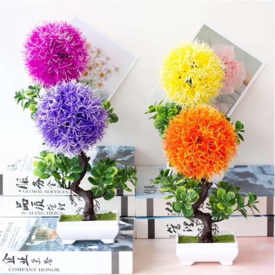 Ornamen Pot Bonsai Bunga Plastik Tanaman Bunga Pajangan Dekorasi Rumah-2