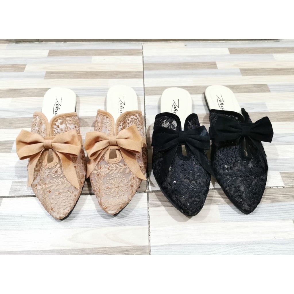 Arlaine- Pita Abstrak selop wanita / sandal slop wanita / sandal brukat / sandal slop pita / sandal slop hitam
