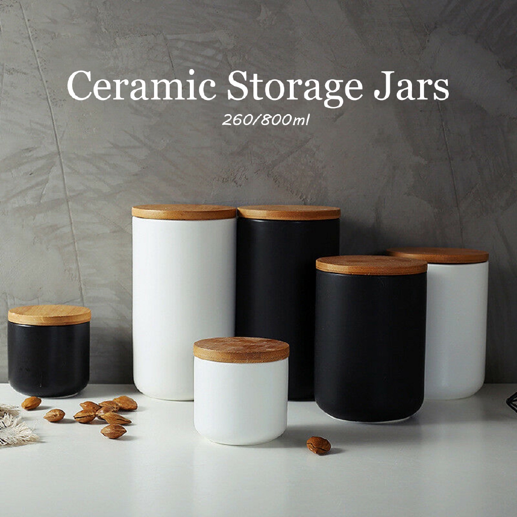 Livinghouse Ceramic Storage Jars Wooden Lids Tea Coffee Sugar