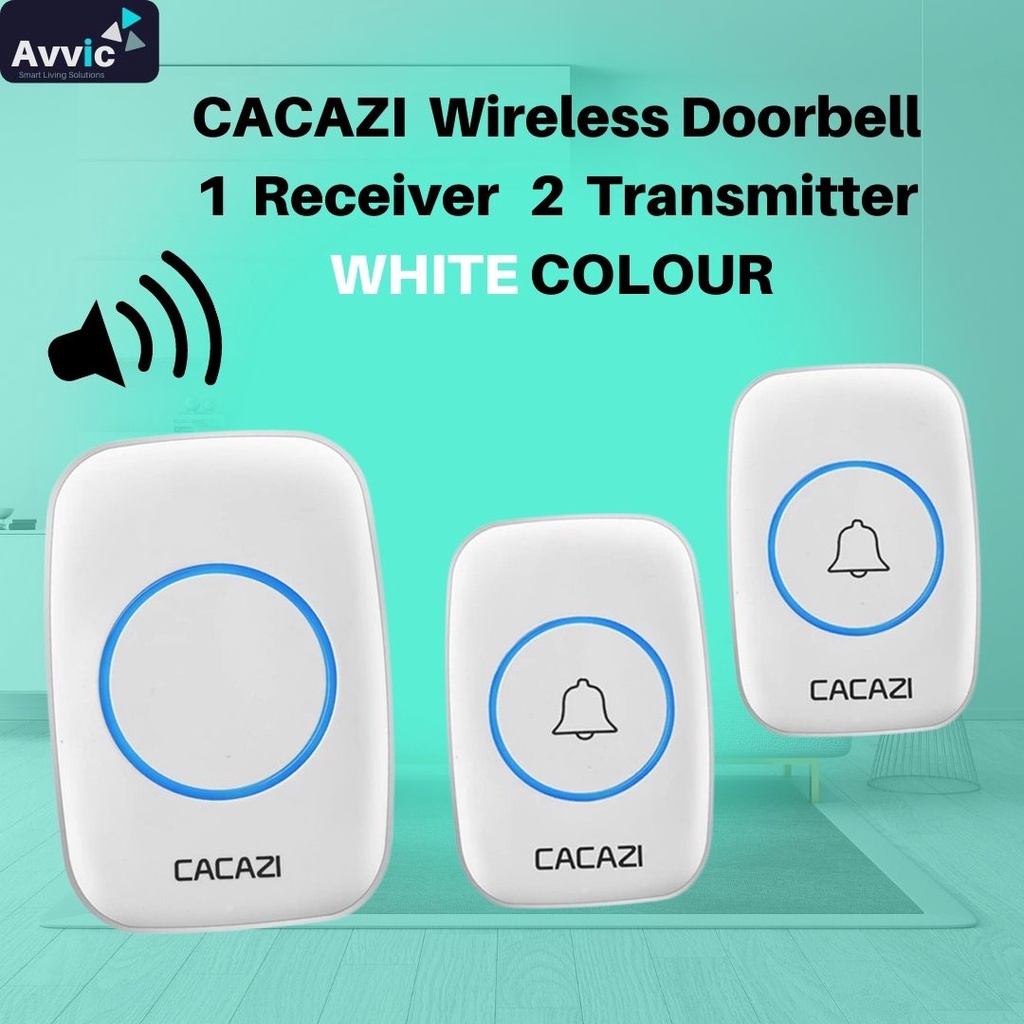 CACAZI Wireless Doorbell Waterproof 2 Transmitter 1 Receiver