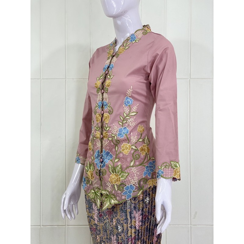 ESW03 - Daliyu KEBAYA ENCIM LENGAN PANJANG BORDIR WARNA Katun Stretch / Kebaya Wisuda / S M L XL XXL-Dustypink