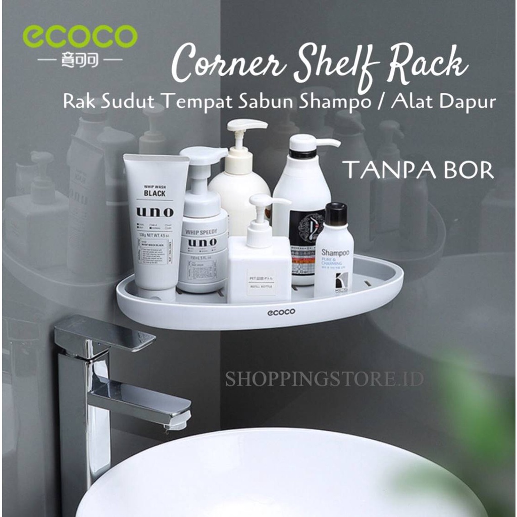 ECOCO Corner Shelf Grey - Rak Siku Tembok Tempat Sabun Shampo Kamar Mandi Toilet Skincare Dapur Multifungsi