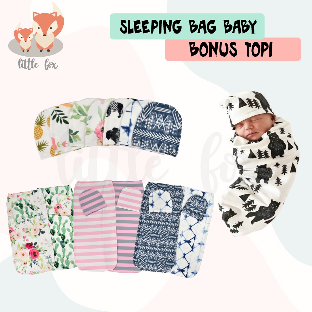 Set Selimut Bedong Instan &amp; Topi Baby / Blanket Sleeping Bag Kantong Tidur Bayi / Newborn