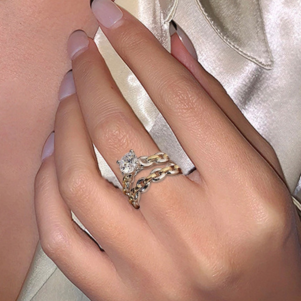 Hu Hu Hu Hu Hu Alat Bantu Pasang Kacamata♡ 2pcs / Set Cincin Pernikahan Bahan Alloy Hias Berlian Imitasi Untuk Wanita