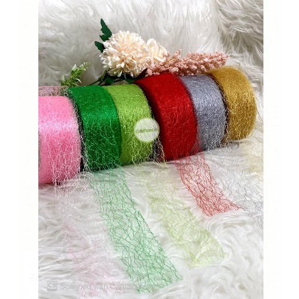 ( Meter ) PITA JARING KAWAT - PITA KADO 3.8CM 5CM 6CM / PITA NATAL / PITA SOUVENIR / HIASAN NATAL - CHRISTMAS WEB NET RIBBON