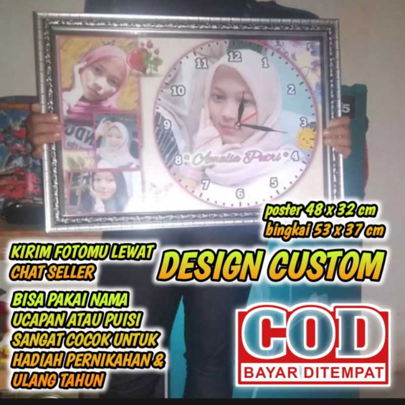 jam dinding custom foto sendiri + bingkai mahar 37 x 53 cm hadiah pernikahan dan ulang tahun