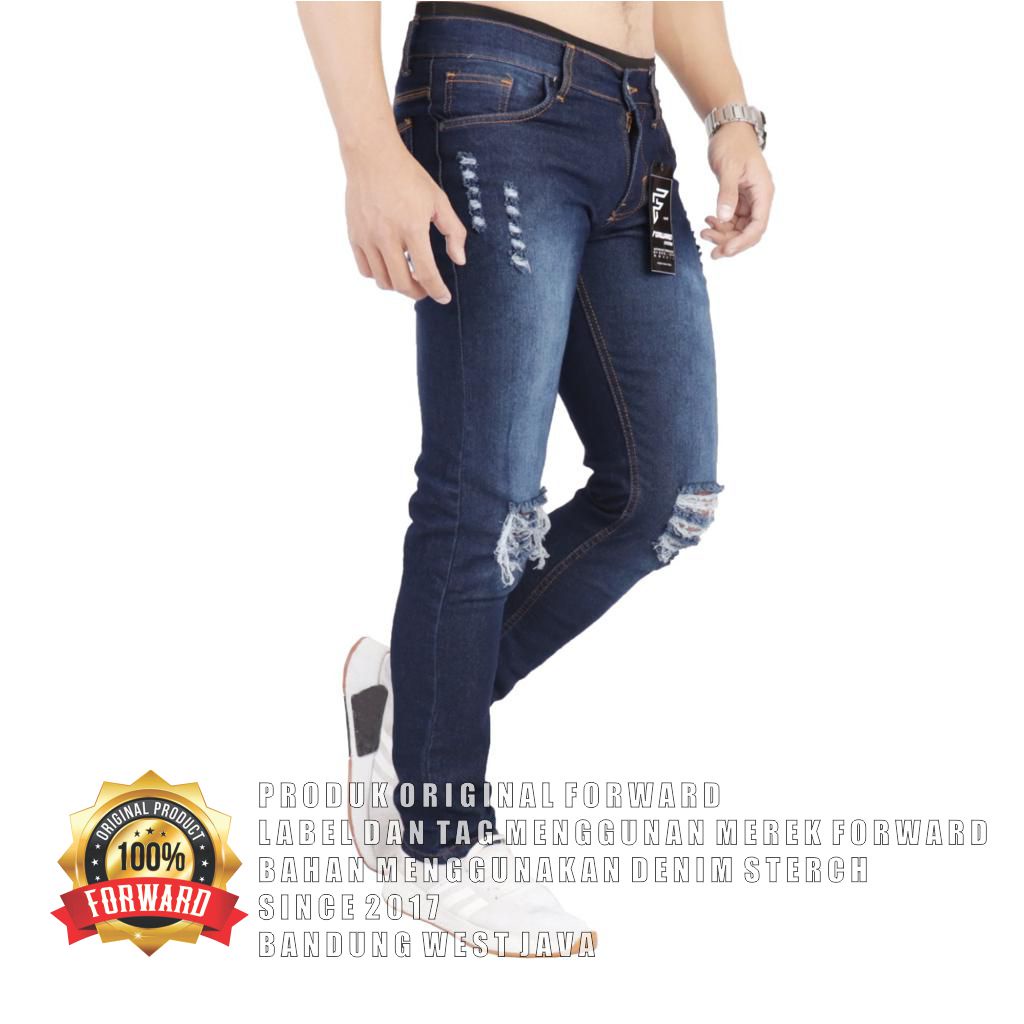 Celana jeans denim pria sobek ripped destroy forward system