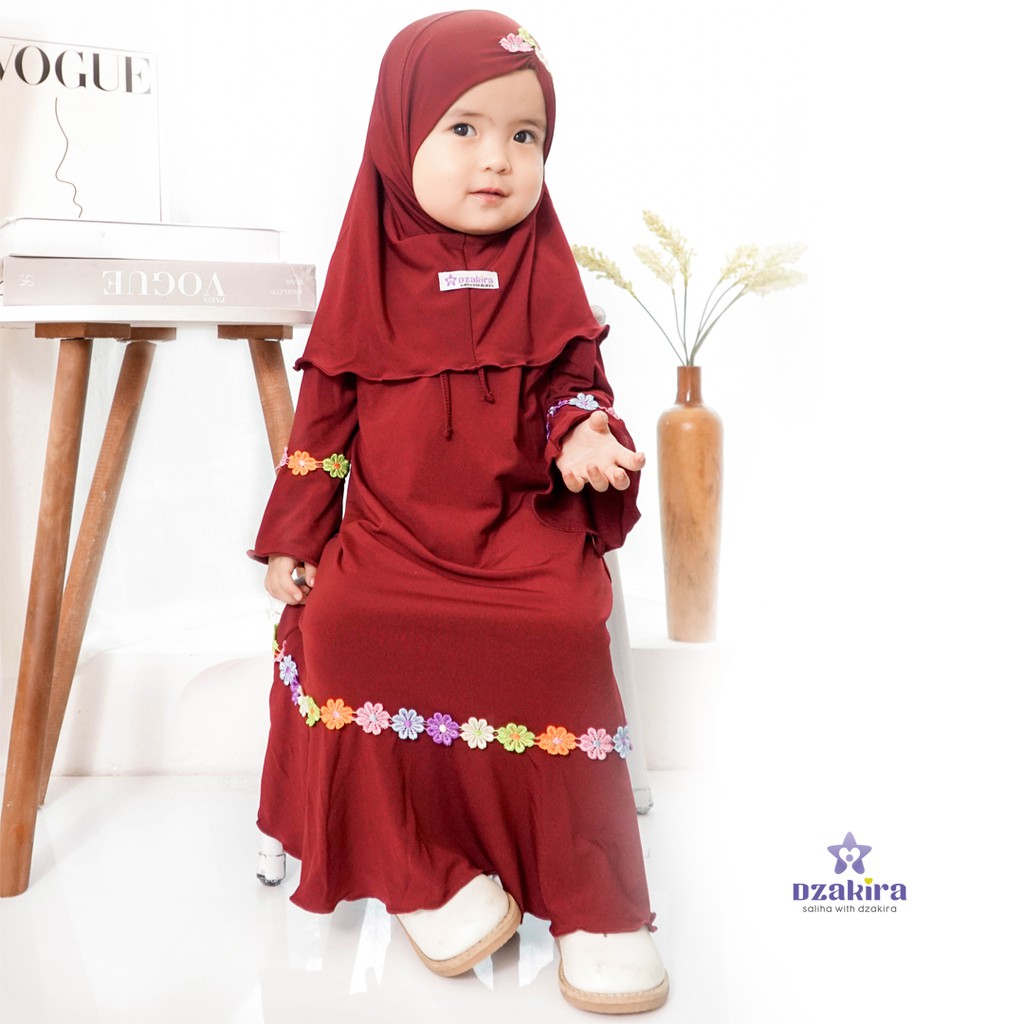 GAMIS BAYI 0-2thn RENDA BUNGA MELATI PELANGI KANAYA MAROON JERSEY TWIST PREMIUM ORIGINAL by DZAKIRA