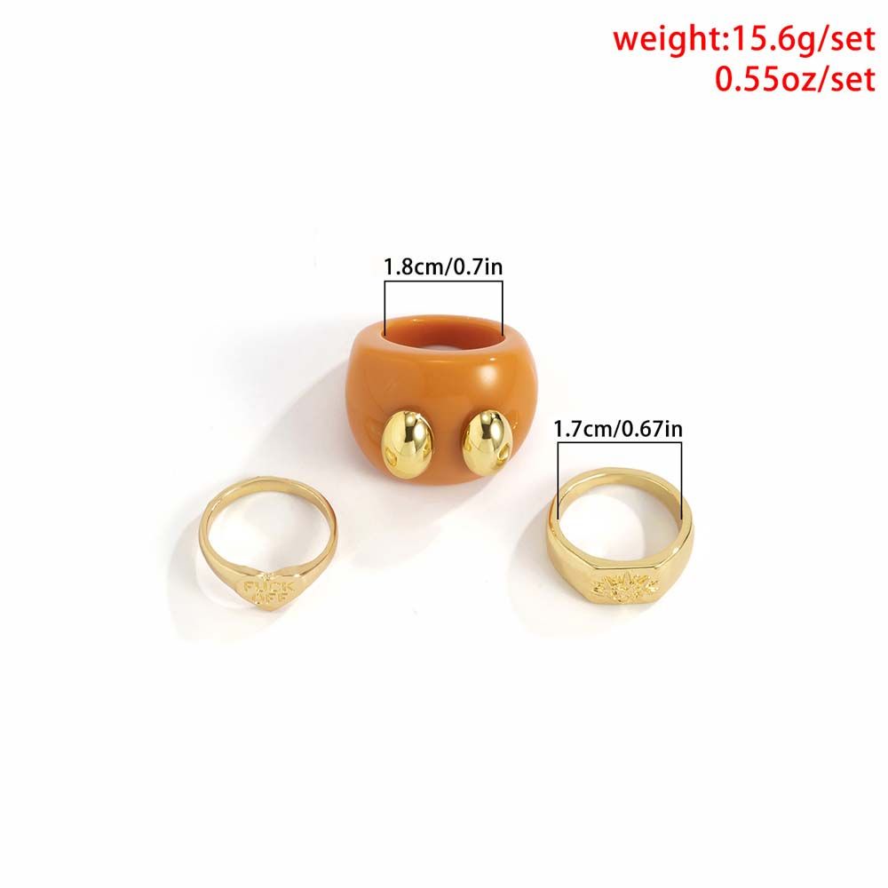 SKJK  3 Pcs/4 Pcs Resin Rings Punk Ring Sets Alloy Finger Rings Pearl Beaded Love Heart Gold Color Transparent Women Girls Chunky Korean Style