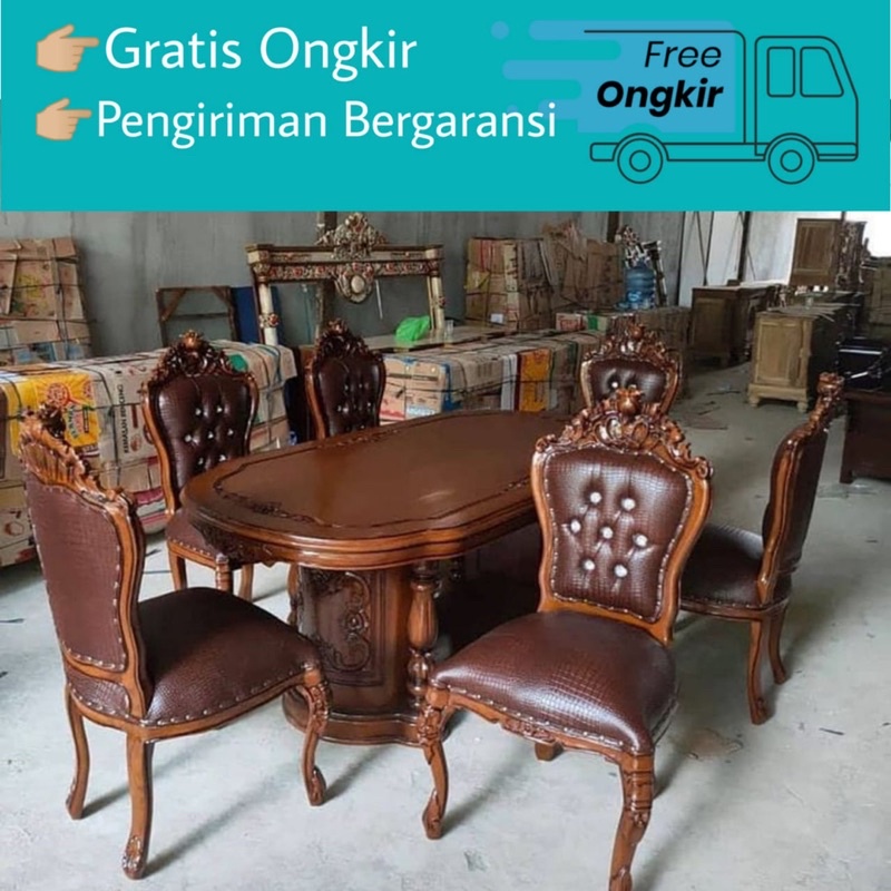 Meja Makan Jati Jepara ( Set Meja Makan Ukir Jepara )