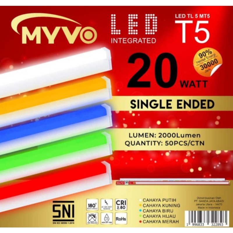 LAMPU TL/T5 /NEON T5 LED 20WATT (118CM)TUBE MYVO WARNA WARNI