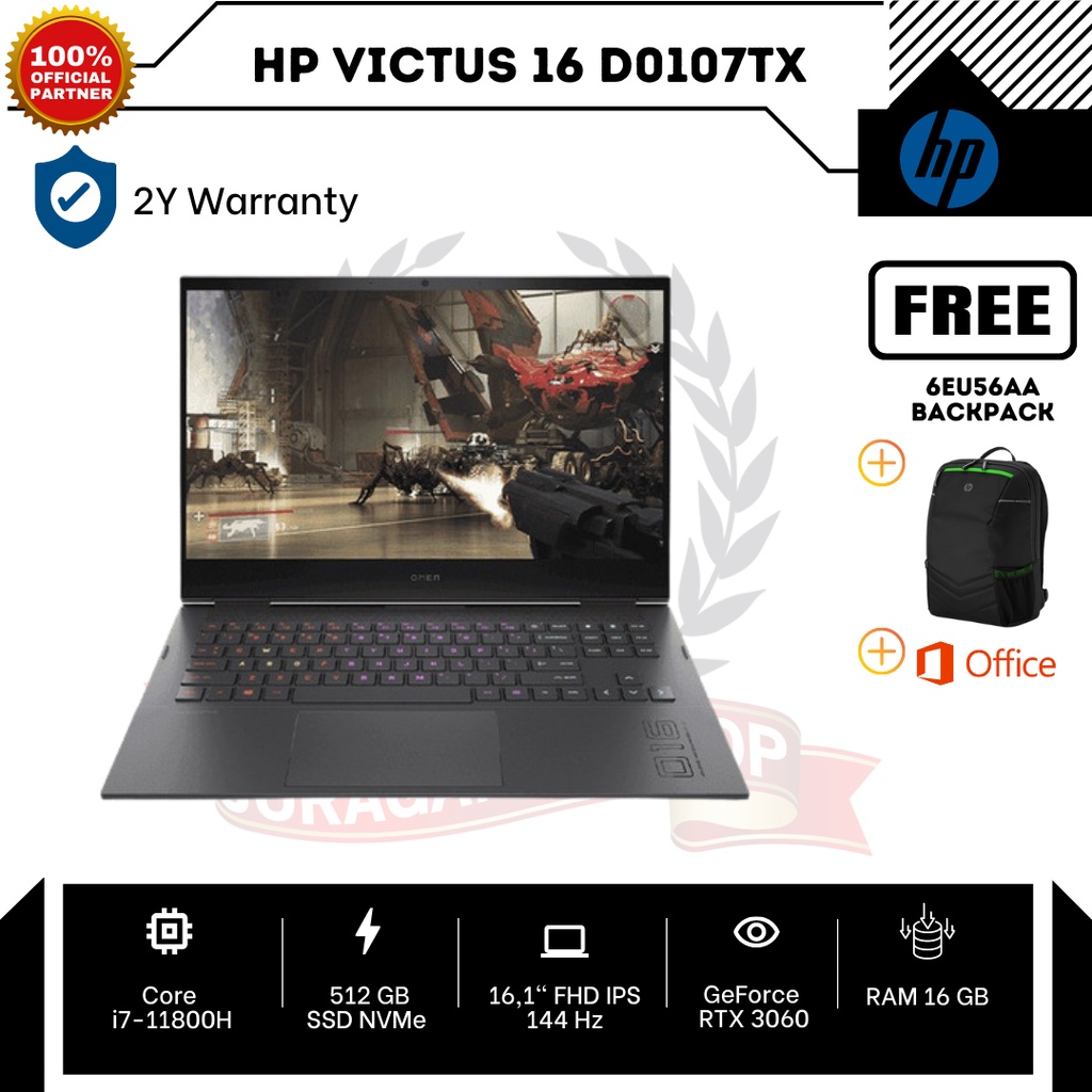 laptop hp victus 16 d0107tx i i7 11800h 2x8gb 512gb 16 1  rtx3060 silver