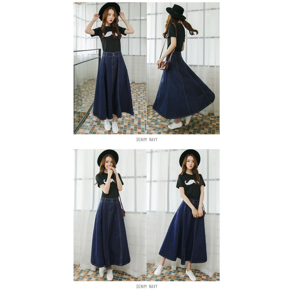 SALE (BIGSIZE XL-XXL#6065)Circle Pocket Denim Flare Skirt/Rok Jeans Wanita/ - Navy, XL SALE