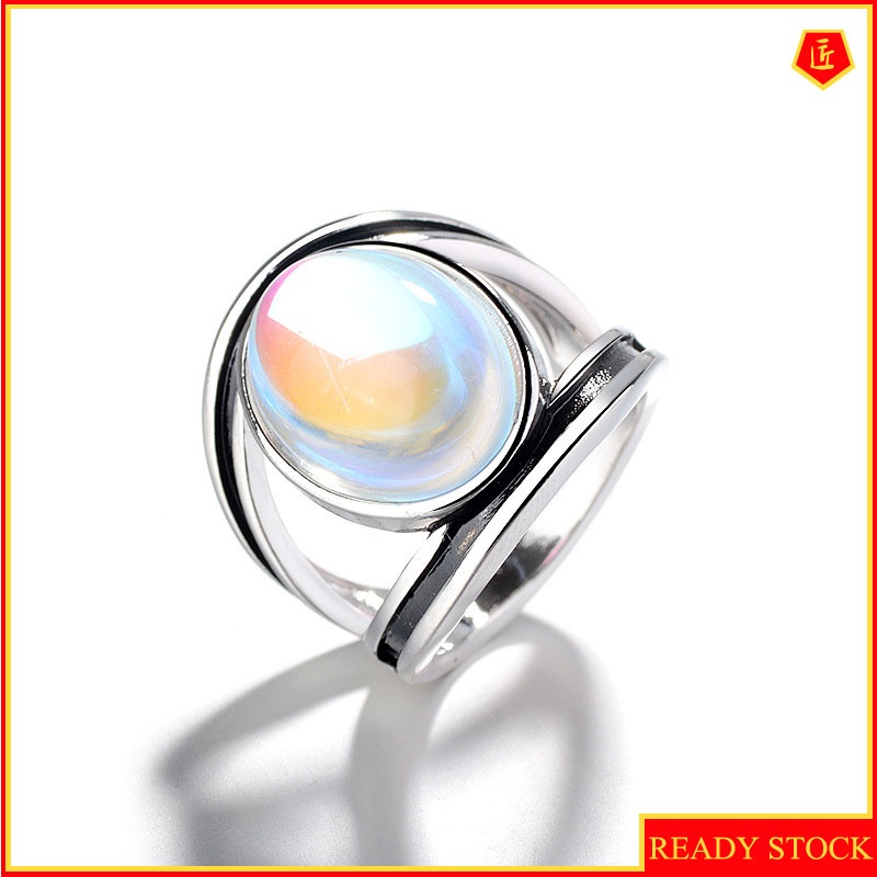 [Ready Stock]Women's Inlaid Colorful Moonstone Ring Retro