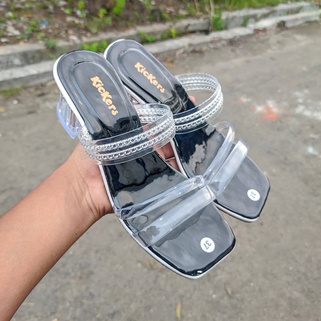 Sandal Wanita Rajut Heels Kaca Cinderella