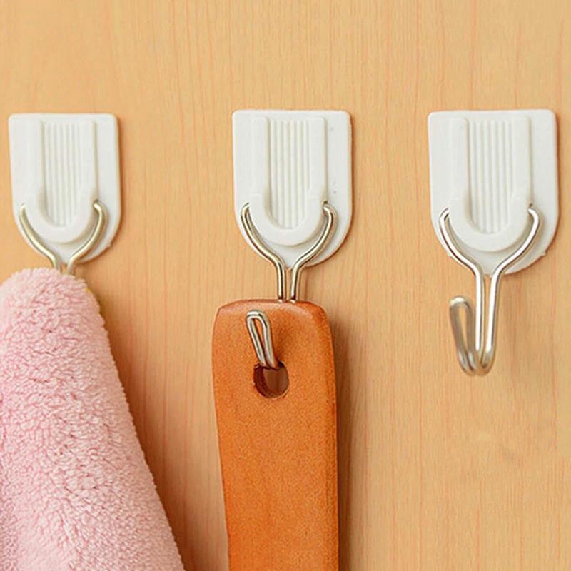 6pcs Kait Gantungan Dinding Bahan Plastik Dengan Perekat Untuk Dapur / Kamar Mandi