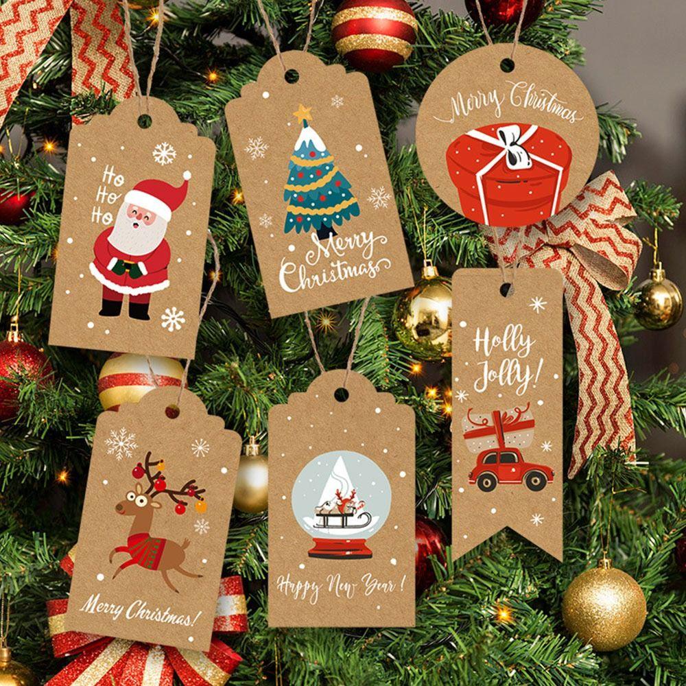 R-FLOWER Kartu Pesta Kraft Tag Natal Santa Claus Kraft Paper Xmas Dekorasi Xmas Label