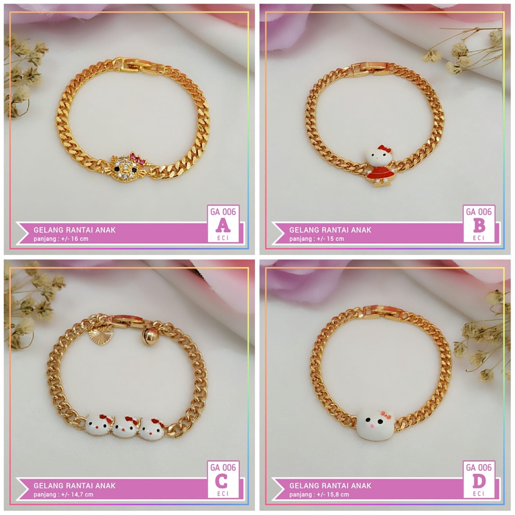 Gelang xuping gelang anak rantai simple hello kitty perhiasan lapis emas gold GA 006