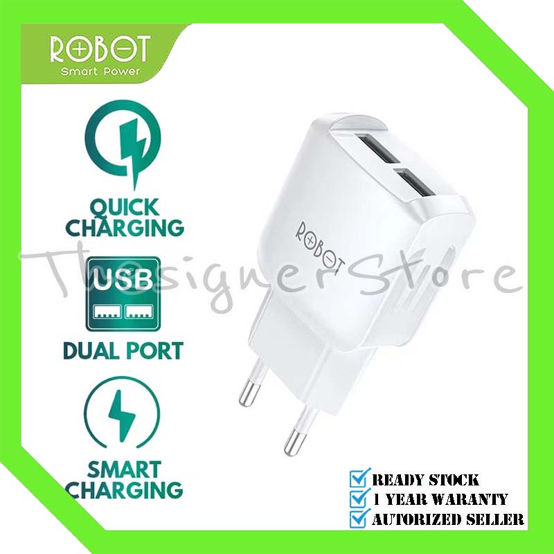 Kepala Charger ROBOT RT-K6 2.4A Dual Output Original - Garansi 1 Tahun