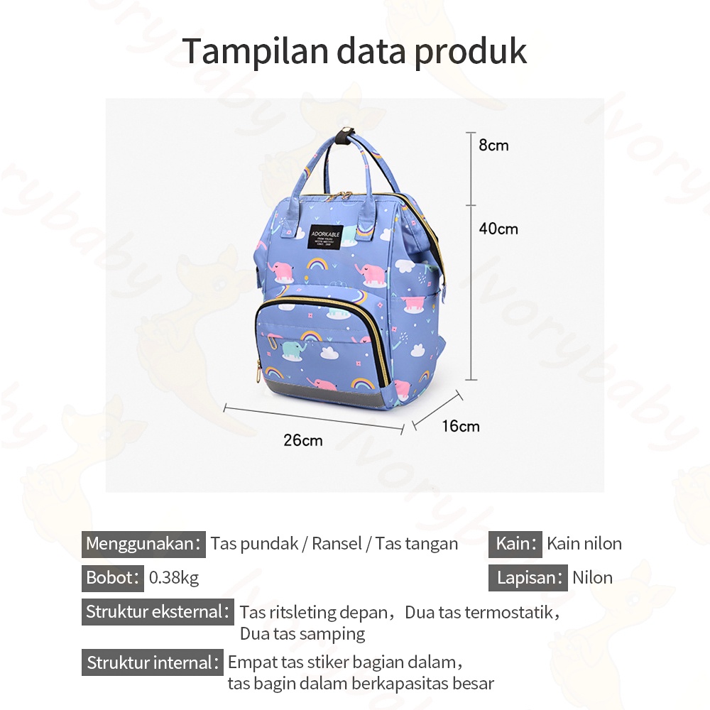 Ivorybaby Tas ransel bayi multifungsi tas perlengkapan bayi diaper bag