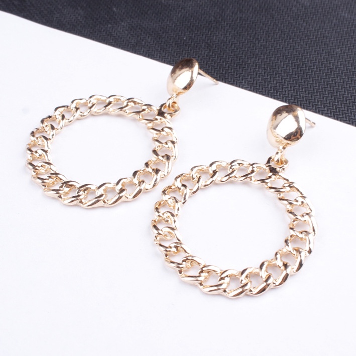 Gaya Korea wanita baru anting-anting kepribadian geometri bulat berongga fashion anting-anting alloy