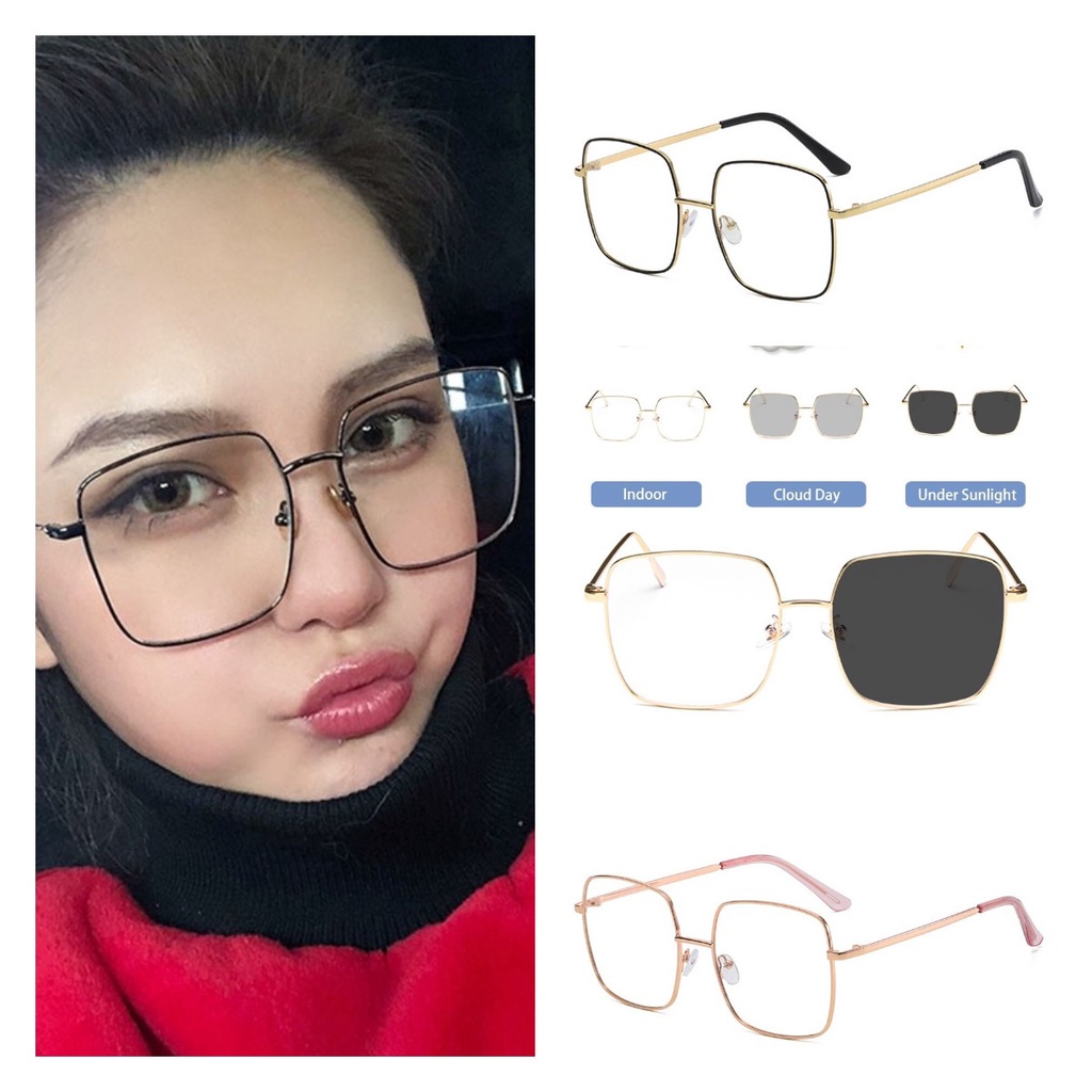 BIMA.OLS Kacamata Anti Radiasi Photocromic + Anti Radiasi Kacamata Wanita Kacamata Oversize Frame Kotak PA7