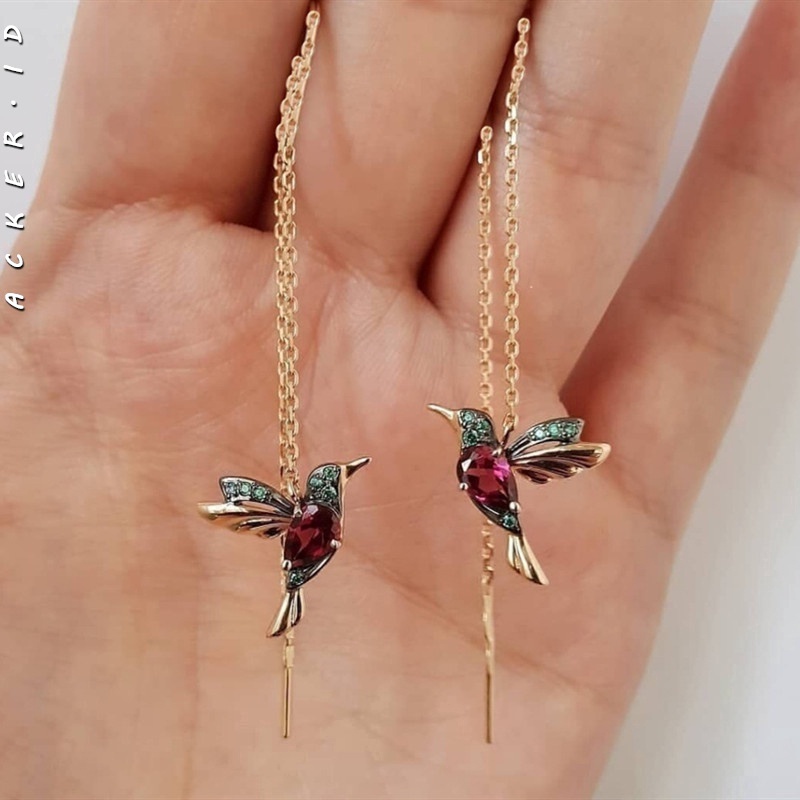 [ACKER] Anting Rantai Styling Burung Kristal Manis Untuk Wanita