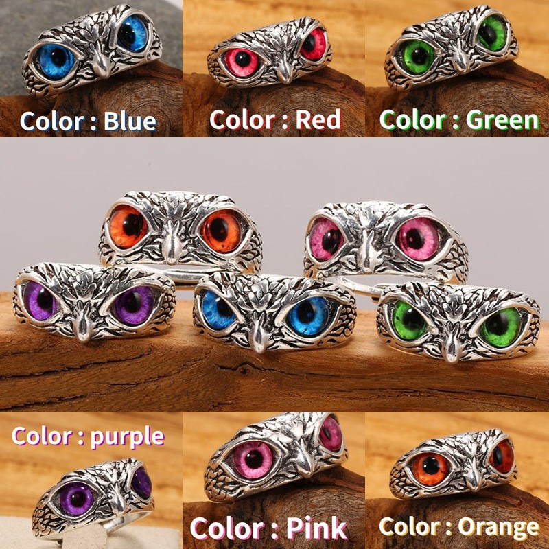 Retro blue glasses owl men and women rings hip hop punk rock jewelry accessories factory wholesale in stock